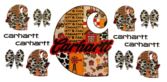 W004 Carhart Orange & Red Cow Print 16 oz Cup Wrap